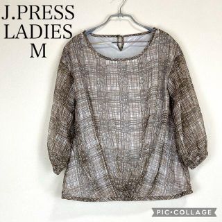 ジェイプレスレディス(J.PRESS LADIES)の【美品】ジェイプレスレディス 七分袖ブラウン系総柄ブラウス(シャツ/ブラウス(長袖/七分))