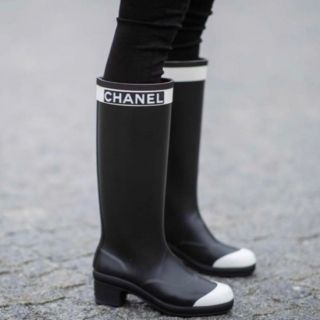 ナチュラルネイビー CHANELシャネル レインシューズ 35 - 通販 - www