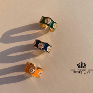 正規品　メンズ 花 レディース アクセサリー 調節 恋人 デイジー 2点セット(リング(指輪))