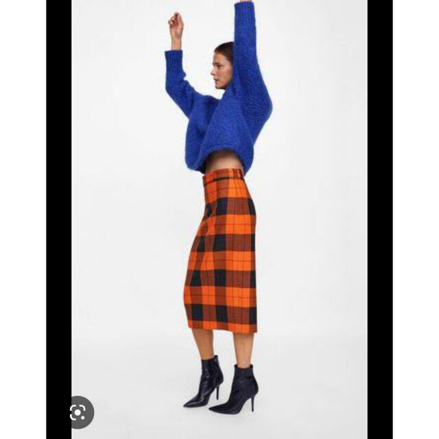 ZARA(ザラ)のzara ザラ　orange plaid skirt スカート レディースのスカート(ひざ丈スカート)の商品写真