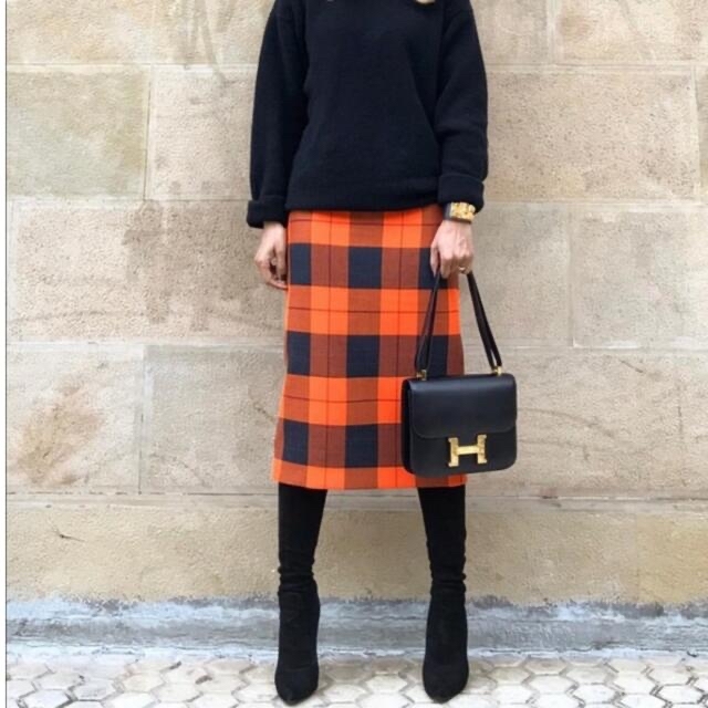 ZARA(ザラ)のzara ザラ　orange plaid skirt スカート レディースのスカート(ひざ丈スカート)の商品写真