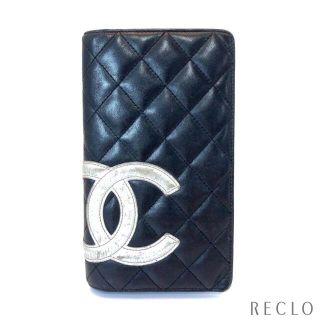 シャネル(CHANEL)のDランク CHANEL カンボンライン 二つ折り長財布 レザー ブラック(財布)