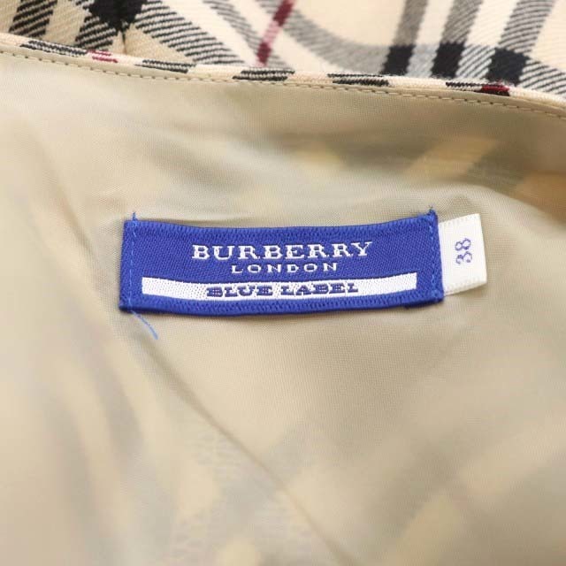 BURBERRY BLUE LABEL(バーバリーブルーレーベル)のバーバリーブルーレーベル フレアスカート チェック 膝丈 38 ベージュ レディースのスカート(ひざ丈スカート)の商品写真