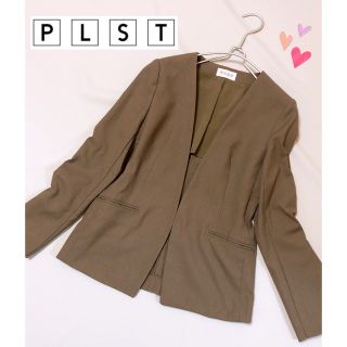 プラステ(PLST)のPLST プラステ リネン混 ノーカラー ジャケット(ノーカラージャケット)