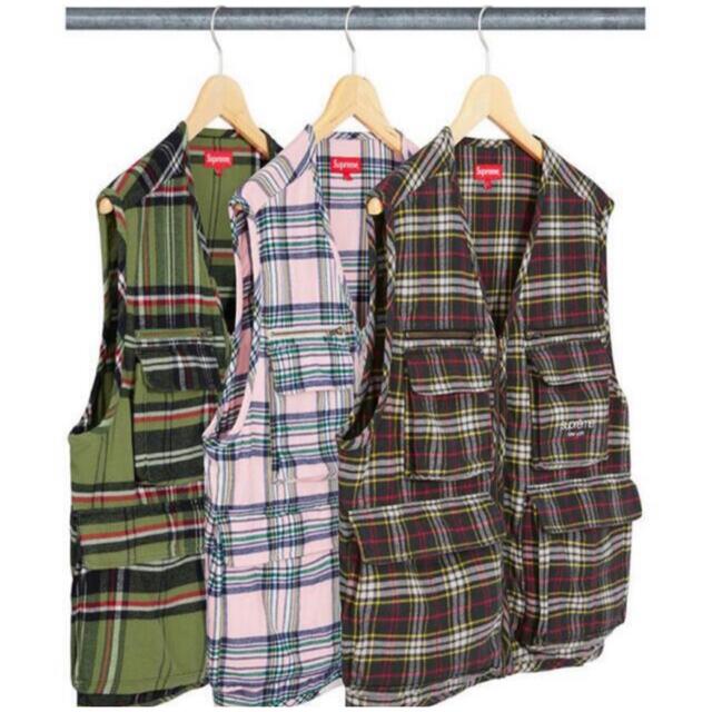 supreme Tartan Flannel Cargo Vest 黒 M