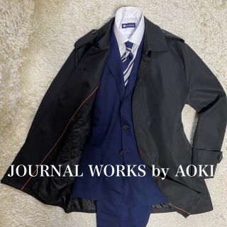 アオキ(AOKI)のJOURNAL WORKS  M  トレンチコート　AOKI未使用に近い美品　黒(トレンチコート)