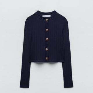 ザラ(ZARA)のZARA ゴールドボタンニットカーディガン　M(カーディガン)