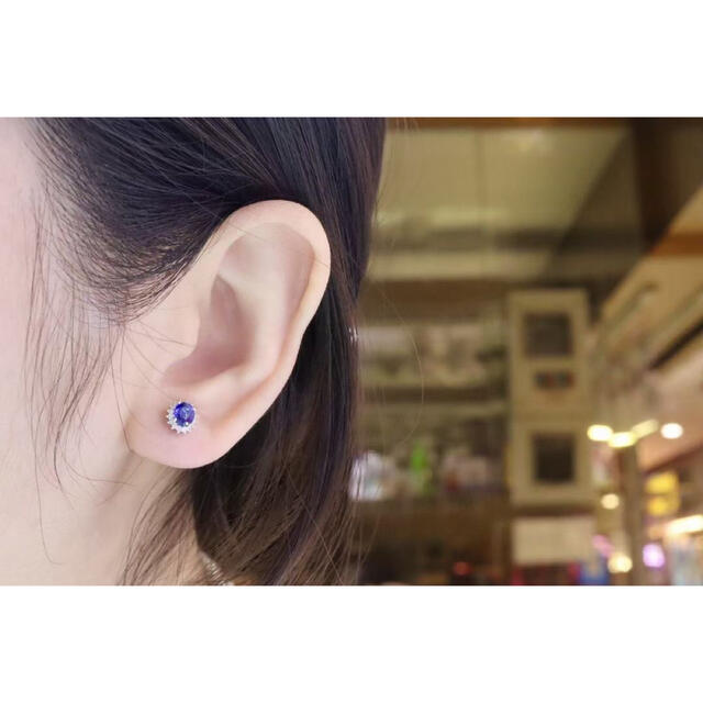 天然 ロイヤル ブルーサファイア ダイヤ ピアス0.45ct k18 f