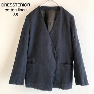 ドレステリア(DRESSTERIOR)の504ドレステリア コットンリネン裾切りっぱなしノーカラージャケット紺38M(ノーカラージャケット)