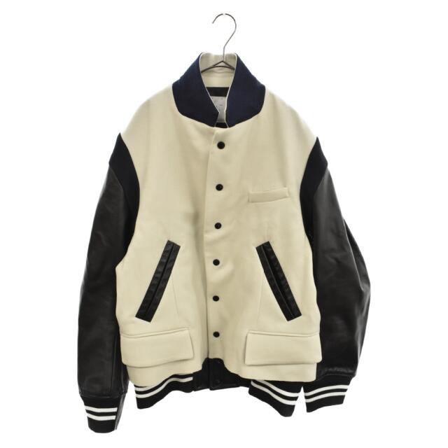 Sacai サカイ 20AW Wool Melton Blouson ウール メルトン 袖 レザー ブルゾン ジャケット ブラック/ホワイト 20-02380M