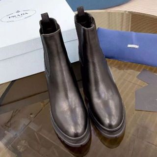 △PRADA/プラダ サイドゴア ショートブーツ レザー ブラック 22cm-