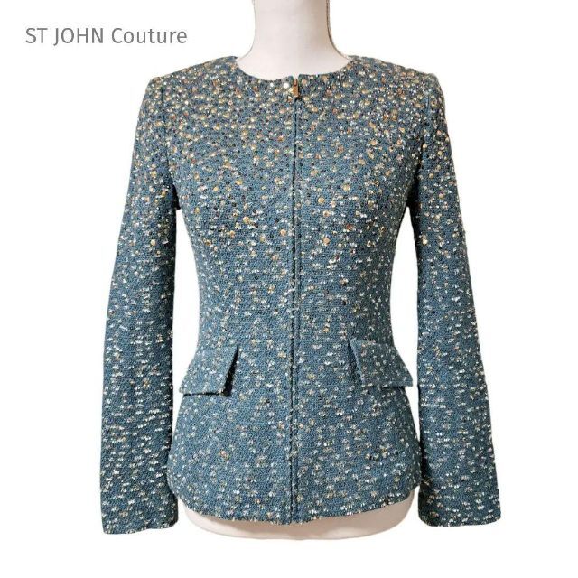 ST JOHN Couture セントジョン ノーカラージャケット ストーン S