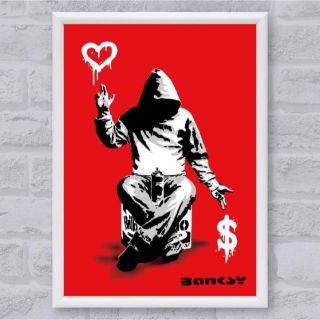 229 アートポスター A4フレーム付 バンクシー ラブマネー Banksy(アート/写真)