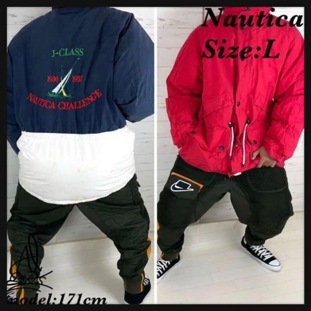 リバーシブル》Nautica ノーティカ ダウンジャケット L☆刺繍ロゴ 正規代理店商品 【美品】NAUTICA★リバーシブル★ビッグシルエット★刺繍ロゴダウンジャケット ダウンジャケット