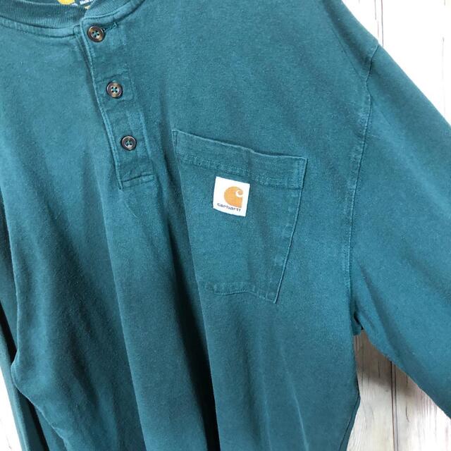 carhartt(カーハート)の『ヘンリーネック』90s 古着 カーハート ロンT グリーン アースカラー メンズのトップス(Tシャツ/カットソー(七分/長袖))の商品写真