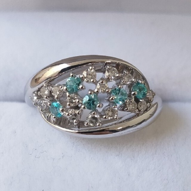 2年保証』 ダイヤモンド×パライバトルマリン リング 6.0g 0.25ct K18WG