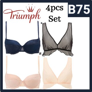トリンプ(Triumph)のTriumph 3/4カップブラ＆ハーフトップ B75 Navy Pinkセット(ブラ)