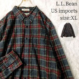 エルエルビーン(L.L.Bean)のUS輸入古着 エルエルビーン ネルシャツ タータンチェック ダークグレー XL(シャツ)
