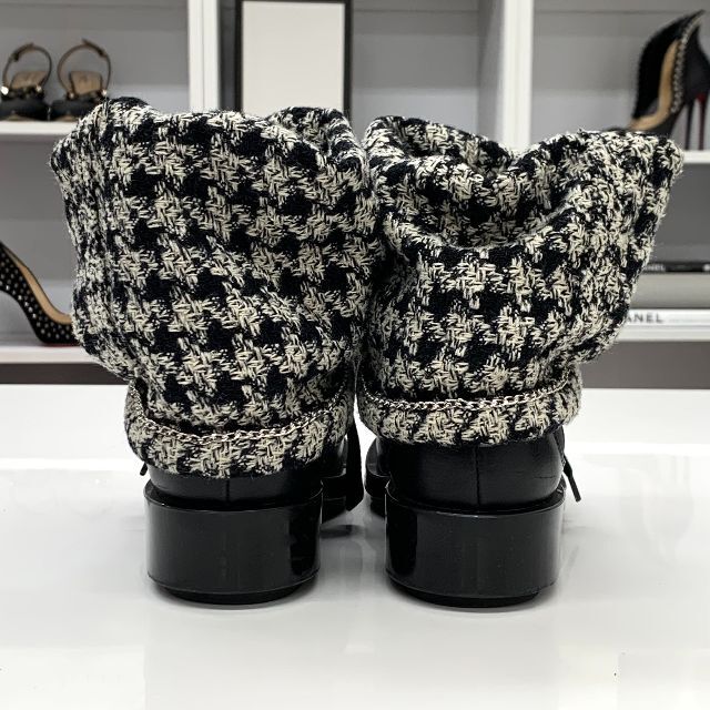 CHANEL - 5084 シャネル レザー ツイード チェーン サイドゴア
