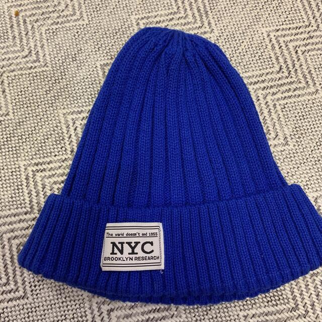 青 ブルー ニットキャップ ニット帽 リブ編み 綿100% レディースの帽子(ニット帽/ビーニー)の商品写真