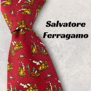 サルヴァトーレフェラガモ(Salvatore Ferragamo)の【3702】良品！フェラガモ　ネクタイ　レッド系　民族柄(ネクタイ)