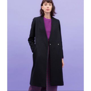 ユナイテッドアローズ(UNITED ARROWS)のUNITEDTOKYO  美品Vネックノーカラーコート　ブラックS(ロングコート)