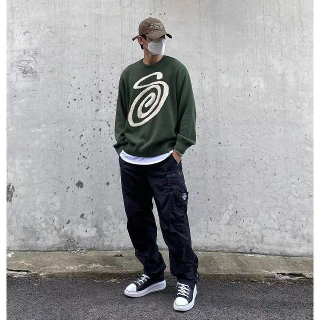 STUSSY CURLY S SWEATER ニット セーター 新品 L 緑 - トップス