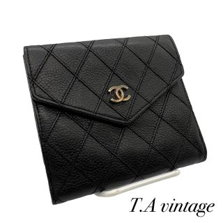 シャネル(CHANEL)の美品！シャネル　キャビアスキン　ビコローレ　Wホック　財布　ブラック(財布)