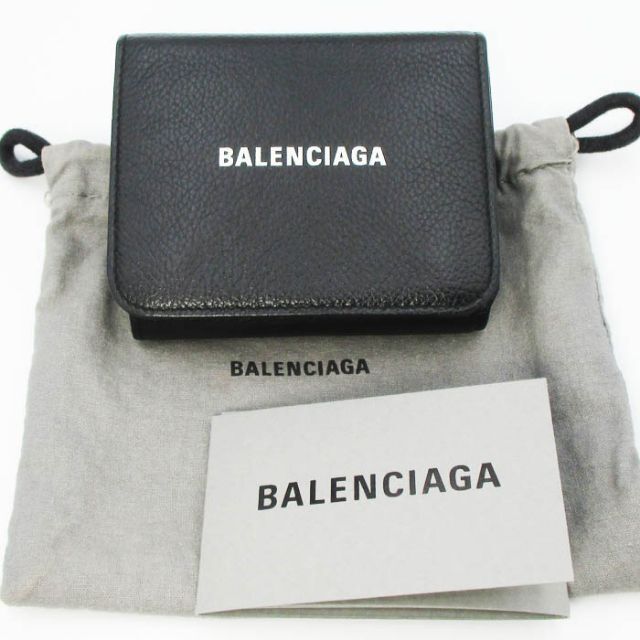 BALENCIAGA バレンシアガ ３つ折りブラックレザーウォレット - 財布
