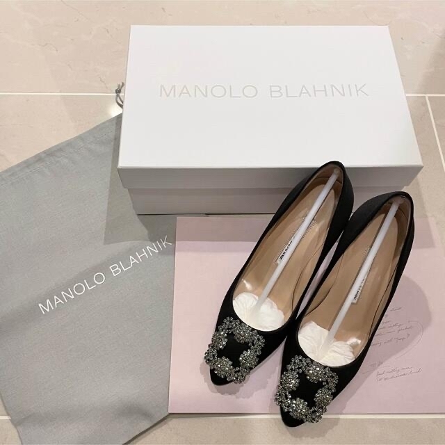 新作 MANOLO ビジュー 黒 ブラック 34.5 ハンギシ パンプス マノロ