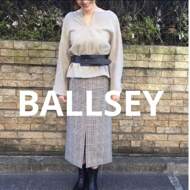 BALLSEY ウエストリボンチェック ベルテッドスカート