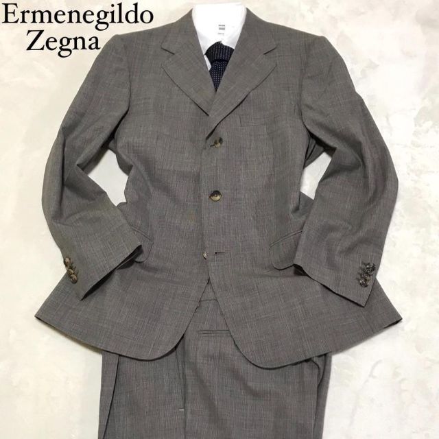 【超美品】エルメネジルドゼニア スーツ セットアップ グレー 格子柄 3B 50185cm管理番号