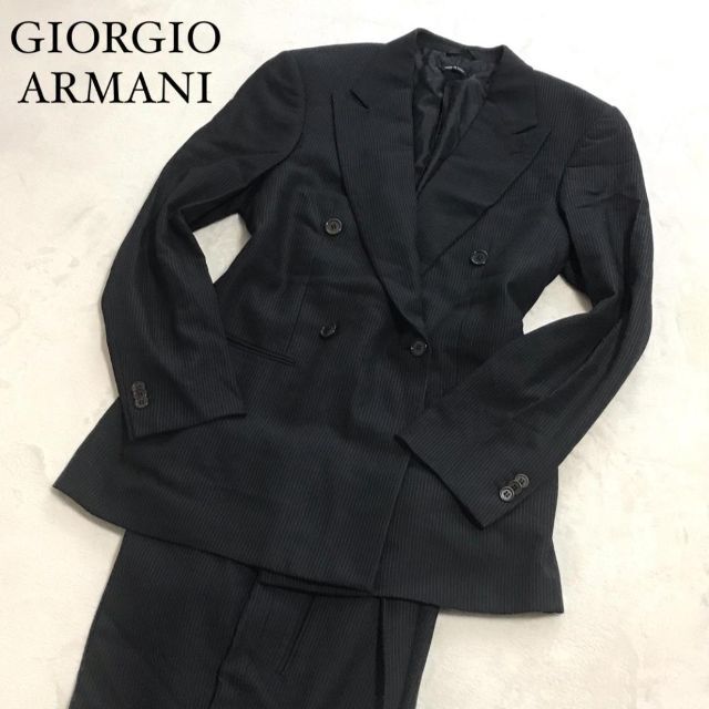 ジョルジオアルマーニ BORGO21 黒タグ ダブルスーツ ブラック 48 織柄77cm肩幅