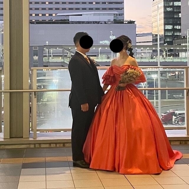 □パニエ、ピアスも付き□結婚式 カラードレス オレンジの通販 by みり