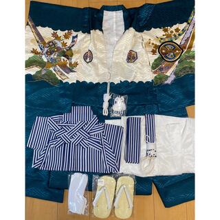 七五三  羽織 袴 着物 小物セット  鷹  5歳  日本製 正絹　男の子(和服/着物)