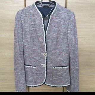 ロシャス ROCHAS パイル地 シルクフリル ノーカラー ジャケット
