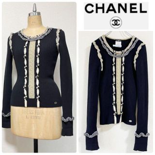 シャネル(CHANEL)のCHANEL シャネル ニット　装飾　セーター　黒　38(ニット/セーター)