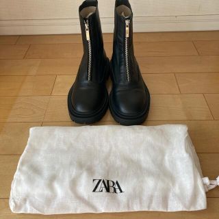 ザラ(ZARA)のZARA  ザラ　レザー ジップアンクルブーツ 39(ブーツ)