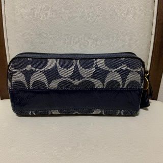 コーチ(COACH)の美品　coach  シグネチャージャガード&レザーポーチ(ポーチ)