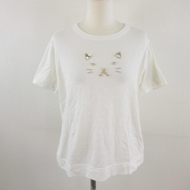 TO(トゥ)のトゥ エ モン トレゾア カットソー Tシャツ 半袖 ビジュー 白 40 レディースのトップス(Tシャツ(半袖/袖なし))の商品写真