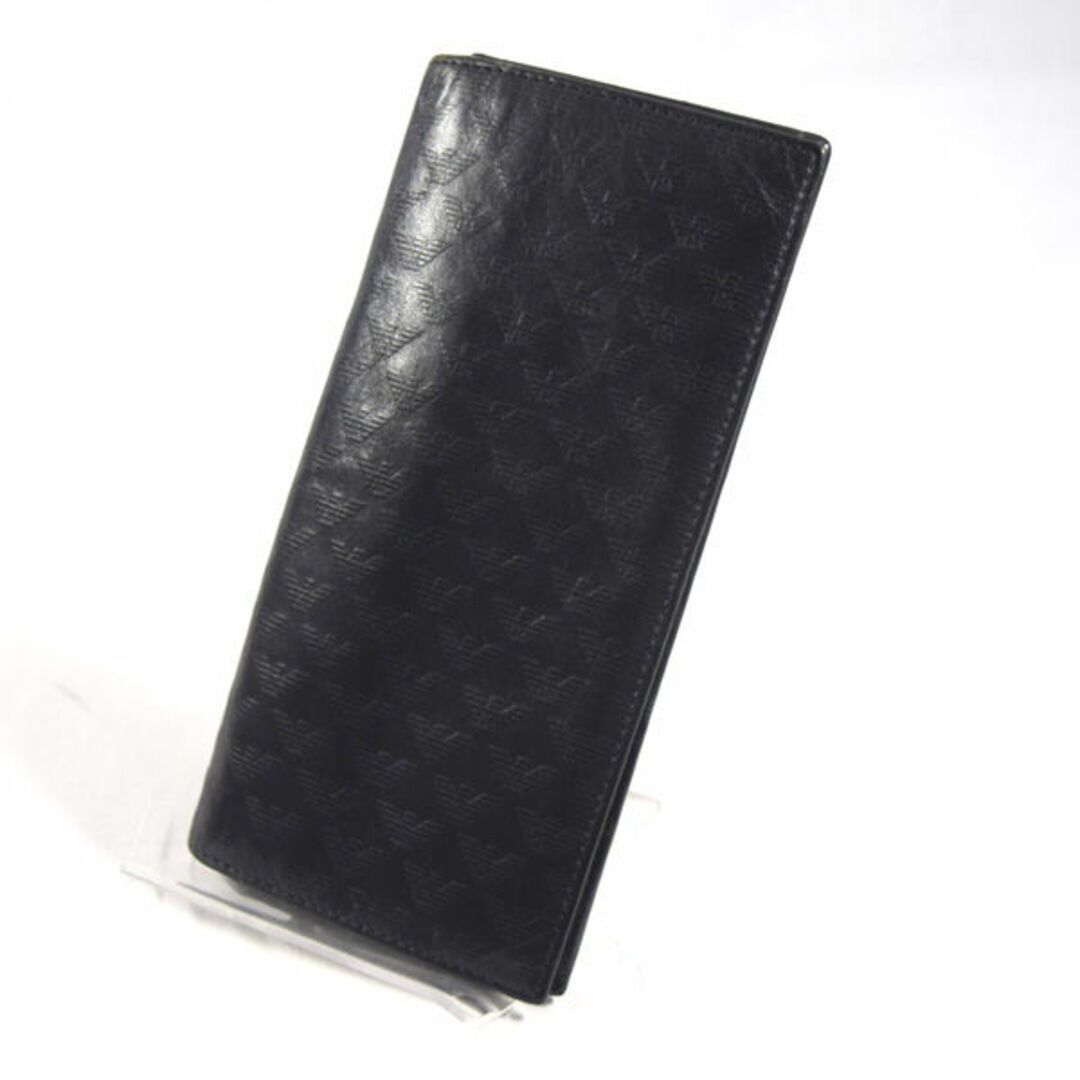 EMPORIO ARMANI / エンポリオアルマーニ ■ 二つ折り長財布 レザー 型押し ブラック 財布 / サイフ / ウォレット / wallet / コイン ブランド  [0990008535]