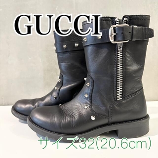 グッチ(Gucci)の【本物】GUCCI グッチ　エンジニアブーツ　キッズ　レザー　サイズ32(ブーツ)