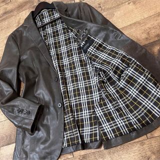 バーバリーブラックレーベル(BURBERRY BLACK LABEL)のバーバリーブラックレーベル　レザー テーラードジャケット ノバチェック (レザージャケット)