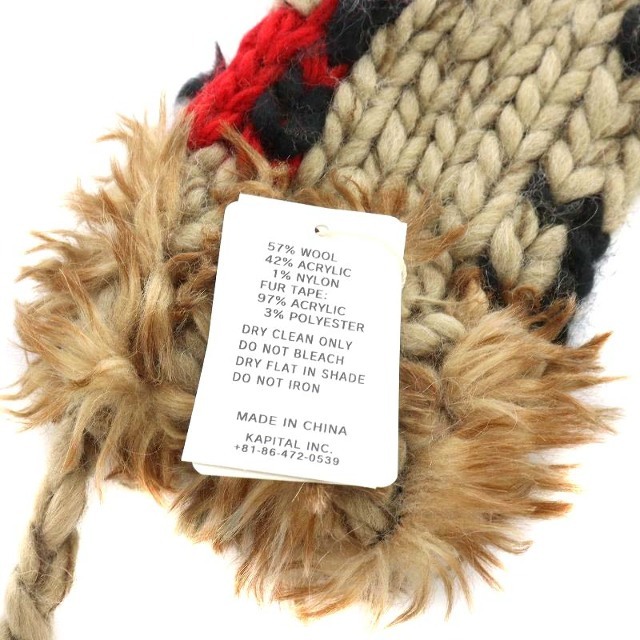 KAPITAL(キャピタル)のキャピタル 手袋 ニット 柄 ウール ファー 茶 ブラウン 黒 ブラック 赤 レディースのファッション小物(手袋)の商品写真