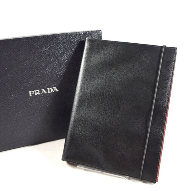 PRADA / プラダ □ ノートカバー サフィアーノレザー ブラック A5 手帳