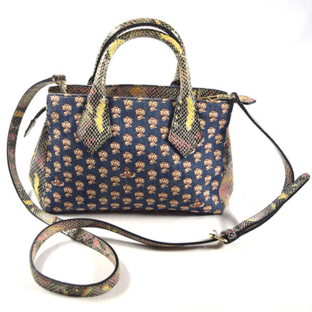 Vivienne Westwood / ヴィヴィアンウエストウッド ■ 2wayバッグ デニム パイソン型押し 花柄 バッグ / バック / BAG  / 鞄 / カバン ブランド 中古 [0990009150]