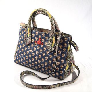 Vivienne Westwood / ヴィヴィアンウエストウッド ■ 2wayバッグ デニム パイソン型押し 花柄 バッグ / バック / BAG / 鞄 / カバン ブランド  [0990009150]