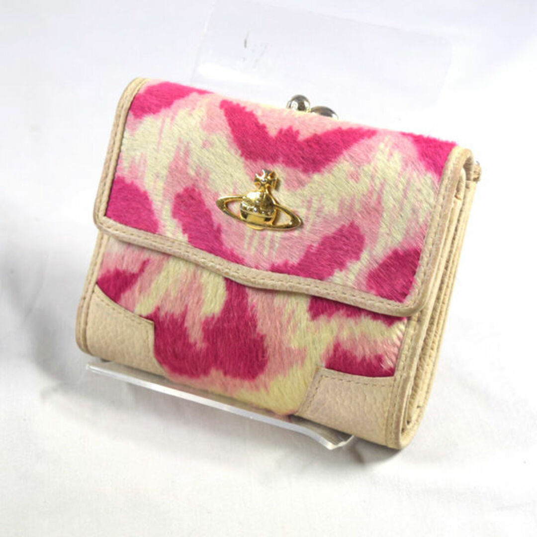 Vivienne Westwood / ヴィヴィアンウエストウッド ■ ハラコ Wホック財布 ピンク レオパード 財布 / サイフ / ウォレット / wallet / コイン ブランド  [0990008200]