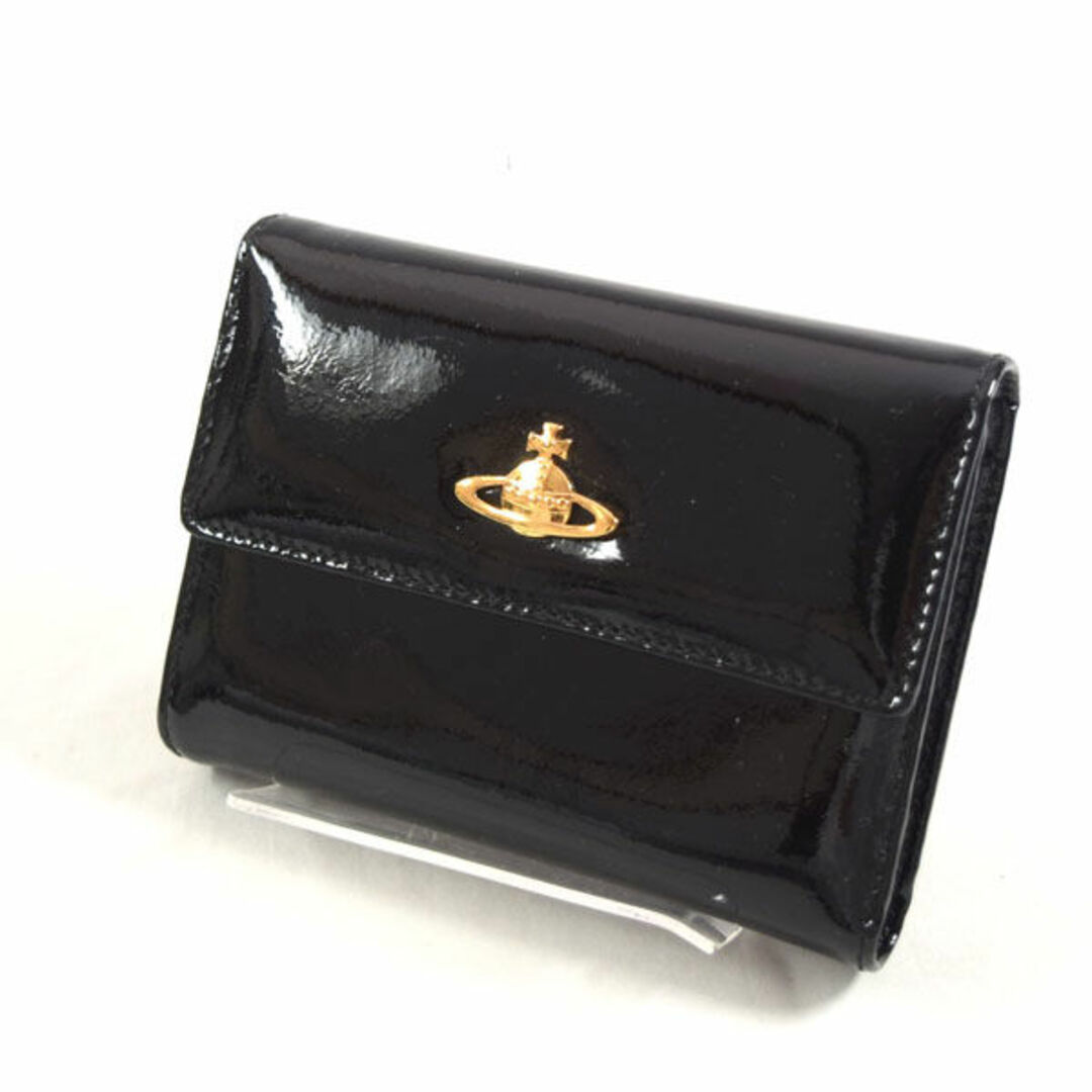 Vivienne Westwood / ヴィヴィアンウエストウッド ■ ORB 三つ折り財布 エナメルレザー 黒 財布 / サイフ / ウォレット / wallet / コイン ブランド  [0990009543]