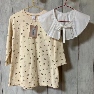 新品 女の子 ワンピース 100㎝ 付け襟つき 小花柄 白 ホワイト(ワンピース)